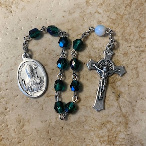 St. Blaise (Biagio) Green Crystal Rosary Tenner