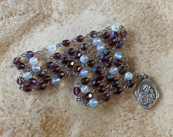 St. Joseph Purple and Moonstone Glass Devotional Chaplet Rosary