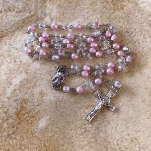 Pink and Clear Flower Crystal  Rosary