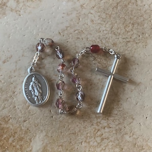 St. Florian Red and Pink Amber Crystal Rosary Tenner
