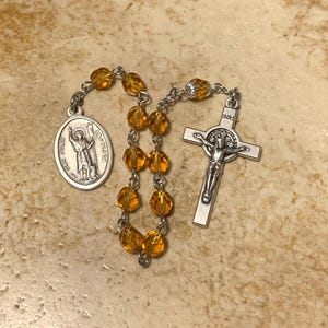 St. Juan Bautista Amber Crystal One-Decade Rosary