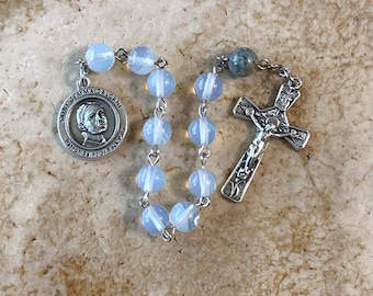 St. Gemma Galgani Moonstone Opal Glass Rosary Tenner