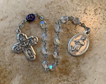 St. John Evangelist/Holy Spirit Crystal and Blue Glass Rosary Tenner