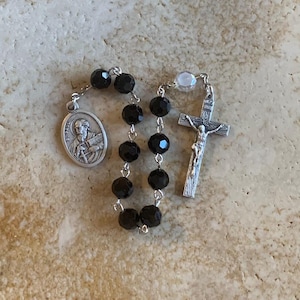 St. Paul Frosted Black Glass Rosary Tenner