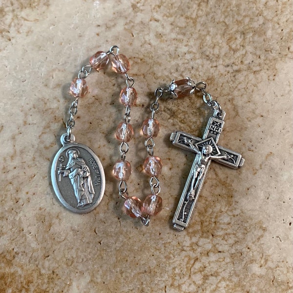 St. Rose of Lima Apricot Pink Crystal Rosary Tenner