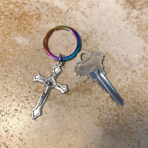 Traditional Crucifix on Rainbow Keychain