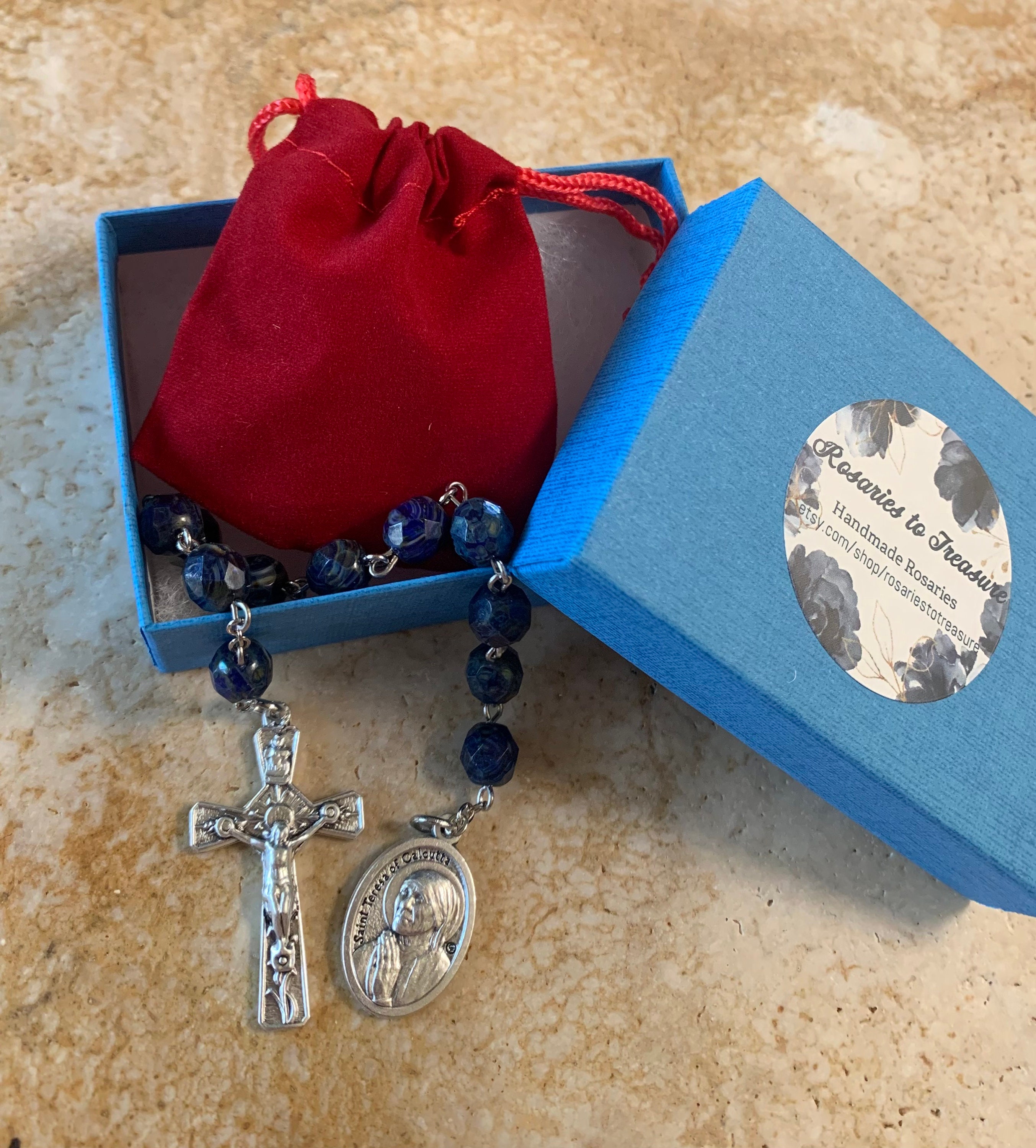 St. Mother Teresa of Calcutta Dark-blue Stone Rosary | Etsy