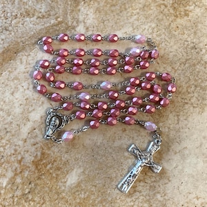 Frosted Rose Glass Catholic Rosary