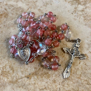 First Communion Rosary in Pink Glass Beads