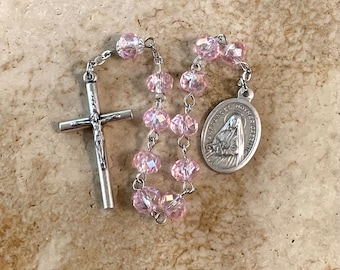 St. Frances Mother Cabrini Pink Crystal Rosary Tenner