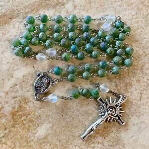 Frosted Green Glass Catholic Rosary