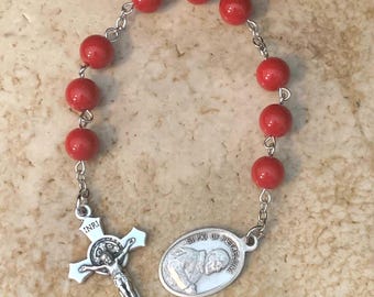Chaplet of St. Padre Pio in Red Glass