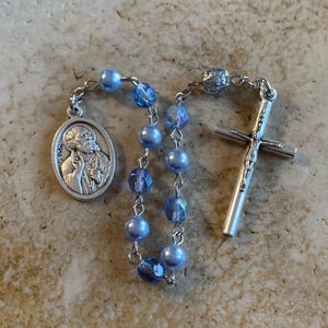 St. Peter Blue Crystal and Pearl Rosary