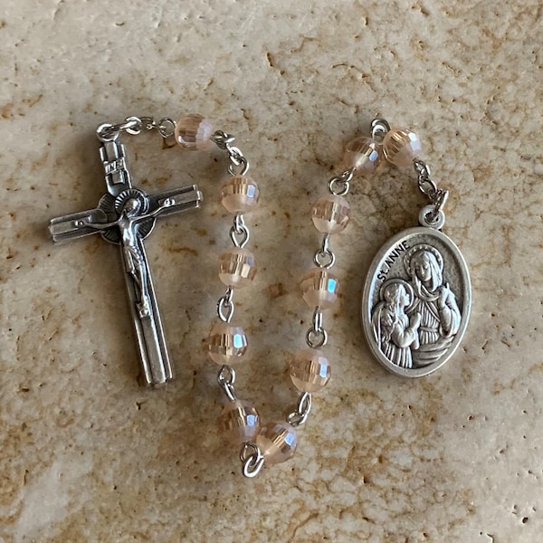 St. Anne Light Peach Rosary Tenner