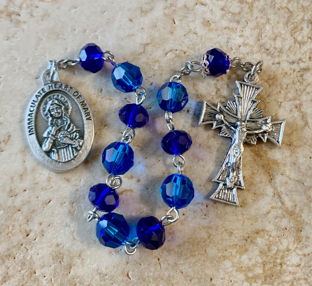 Immaculate Heart of Mary Crystal Blue Rosary Tenner - Etsy