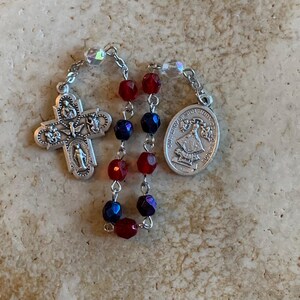 Our Lady of San Juan de Los Lagos Red Blue Crystal Rosary Tenner