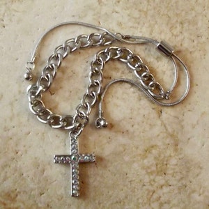 Rhinestone Cross Silver-Tone Bracelet