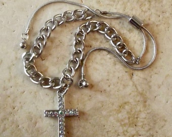 Rhinestone Cross Silver-Tone Bracelet