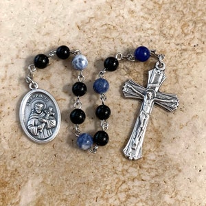 St. Franziskus von Assisi Blauer und schwarzer Stein Rosenkranz Tenner