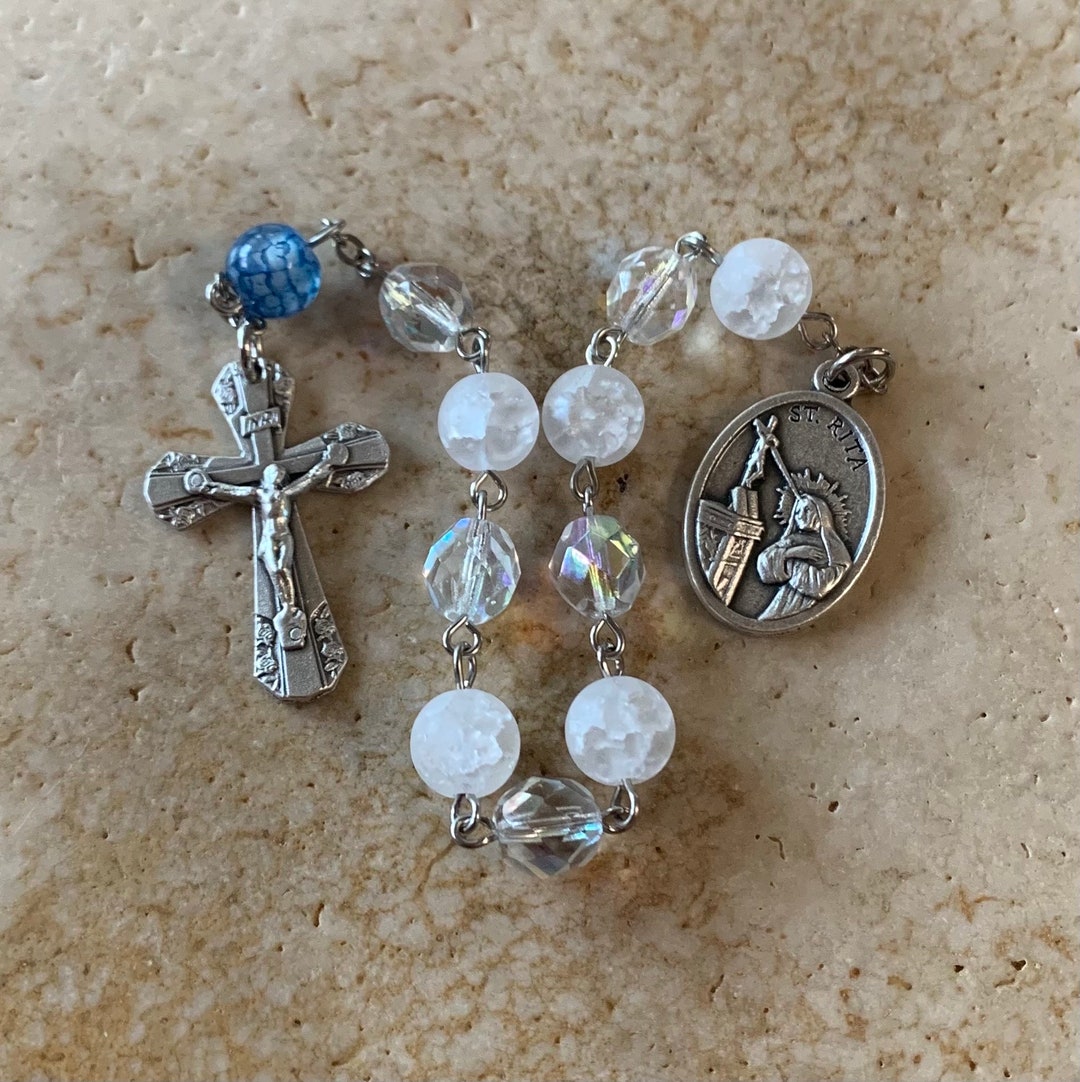 St. Rita Blue and White Rosary Tenner - Etsy