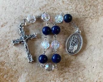 St. Genevieve Crystal and Blue Stone Rosary Tenner