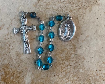 St. Bernadette/Our Lady of Lourdes Aquamarine Crystal Rosary Tenner