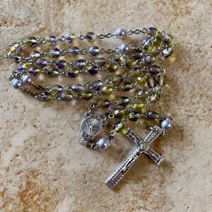Confirmation Purple Yellow Crystal Pearl Rosary