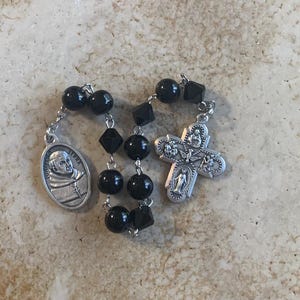 St. Junipero Serra Black Stone and Glass Rosary Tenner