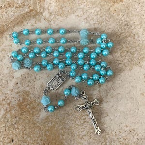 Our Lady of Lourdes Turquoise Glass Pearl Rosary