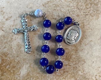 St. John (Don) Bosco Blue Glass Rosary Tenner