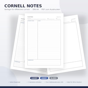 Cornell Notes Template | Grid Lined Blank | Printable Note Taking Pages Study College | Instant Download Student Notes Printable I DE