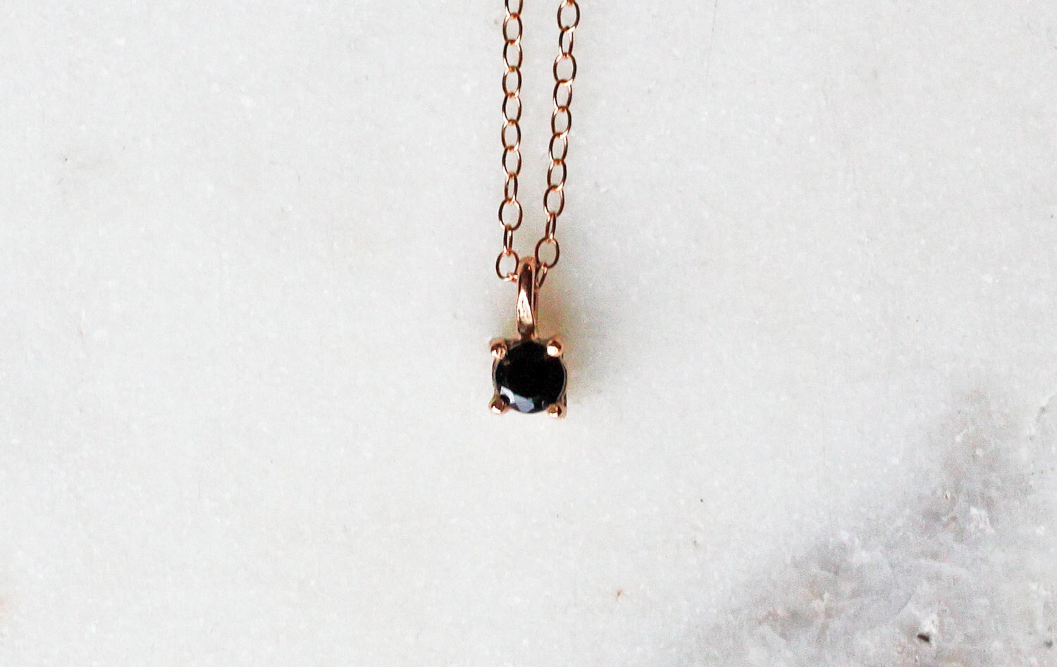 Tiny Black Onyx Necklace in 14k Rose 