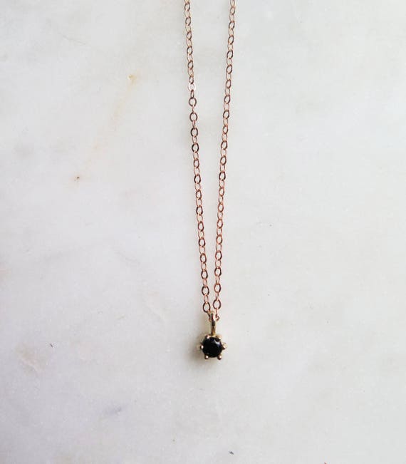 Tiny Black Onyx Necklace in 14k Rose 