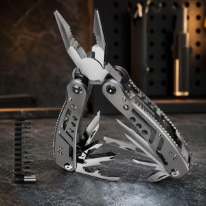 24 in 1 Multitool Pliers, Stainless Steel EDC Tool with Knife and Screwdriver Bits, Camping Survival Gear, Gift for Men