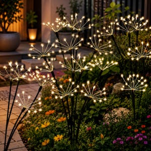 2 Pack Solar Firework Garden Lights Outdoor Waterproof 120 LED Twinkling Swaying Stake Lights Warm White Patio Yard Pathway Decor Gift