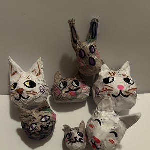 Choose Your Paper Mache Cat Head (7 Types) + Keychain Option
