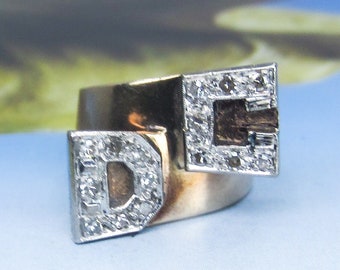 Vintage Ring, Mid-Century Diamond "DC" Initials Ring 14k c. 1960, Vintage Diamond Ring, Mid-Century Jewelry