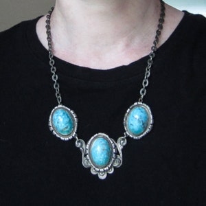 Vintage Necklace, Art Deco Turquoise Art Glass Necklace Silver Plate c. 1930, Art Deco Necklace, Antique Necklace, Czech Necklace