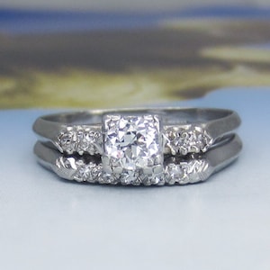 Art Deco Old European Diamond Platinum Wedding Set c. 1930, Vintage Engagement Ring, Vintage Wedding Band, Antique Engagement Ring