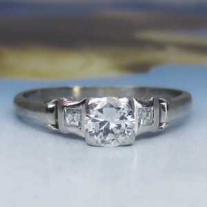Art Deco Transitional Round Brilliant .40ct Diamond Engagement Ring Plat/18k c. 1930, Vintage Engagement Ring, Antique Engagement Ring