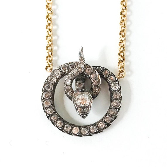 Victorian Foil Back Paste Snake Necklace Silver/18