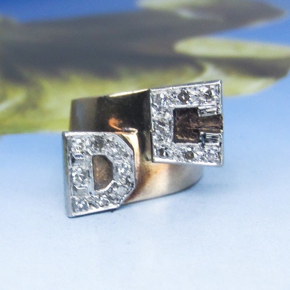 Vintage Ring, Mid-Century Diamond "DC" Initials R… - image 1