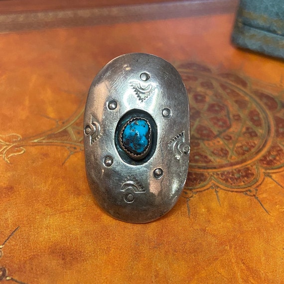 Giant Turquoise Shadowbox Ring Sterling c.1960, V… - image 2