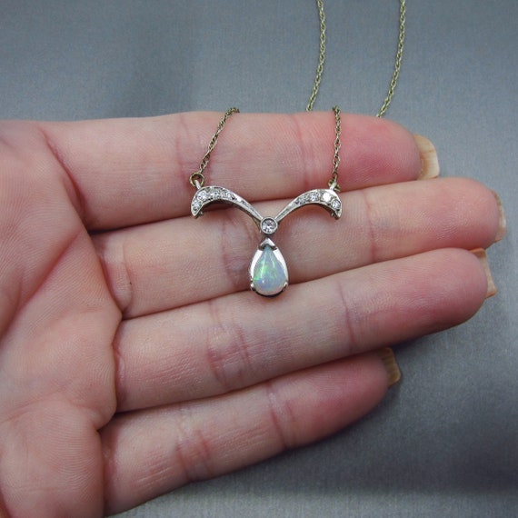 Vintage Necklace, MidCentury Opal and Diamond Con… - image 7
