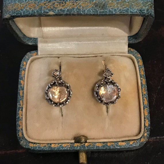 Antique Earrings, Rose Cut Diamond Earrings Silve… - image 2