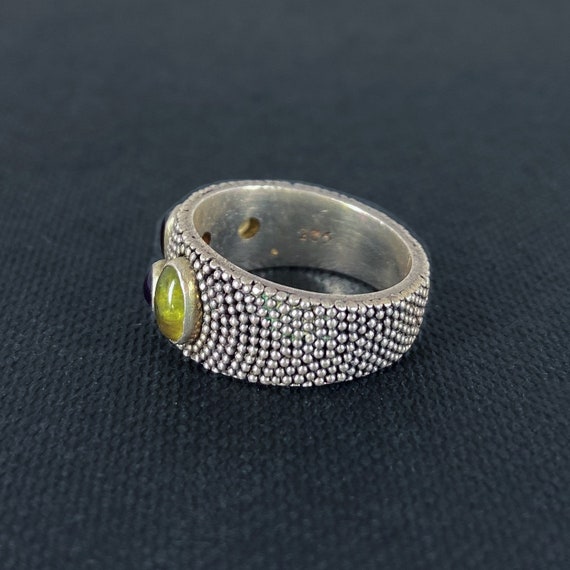 Vintage Ring, Post Modern Multi-Stone Granulated … - image 3