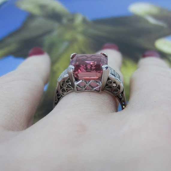 Vintage Ring, Pink Tourmaline and Baguette Diamon… - image 9