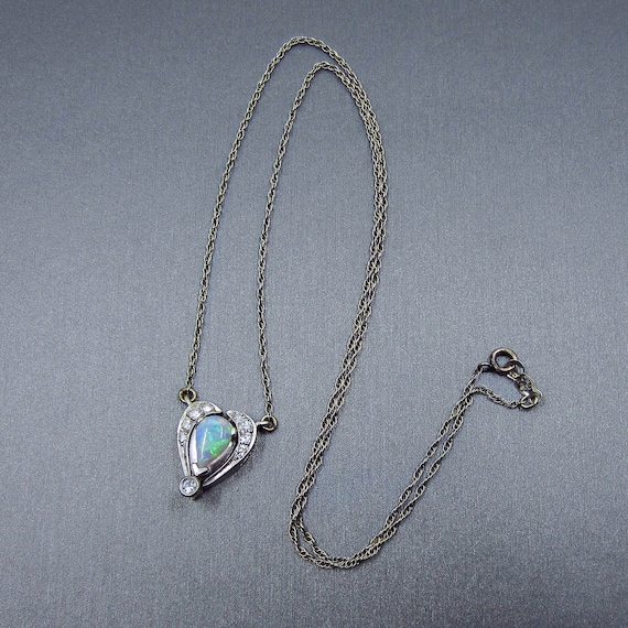 Vintage Necklace, MidCentury Opal and Diamond Con… - image 1