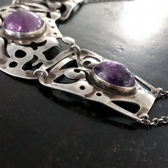 Vintage Necklace, Big Arts and Crafts Amethyst Ne… - image 3