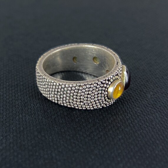 Vintage Ring, Post Modern Multi-Stone Granulated … - image 5